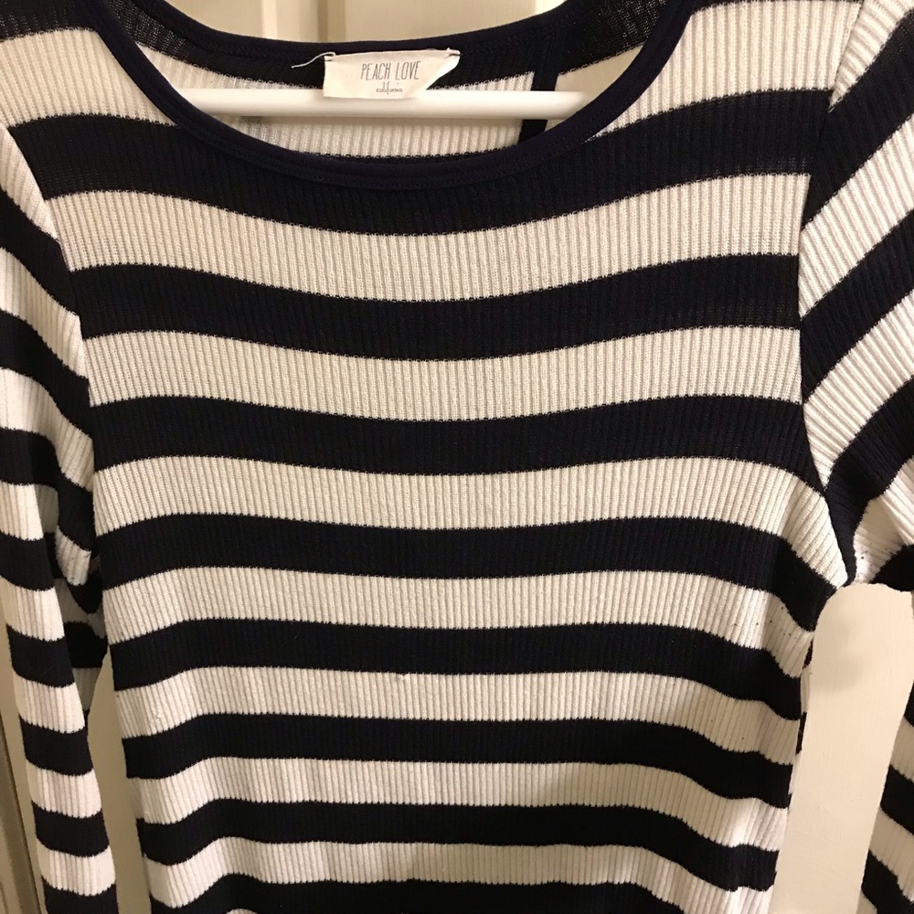 Striped long sleeve sweater with split back